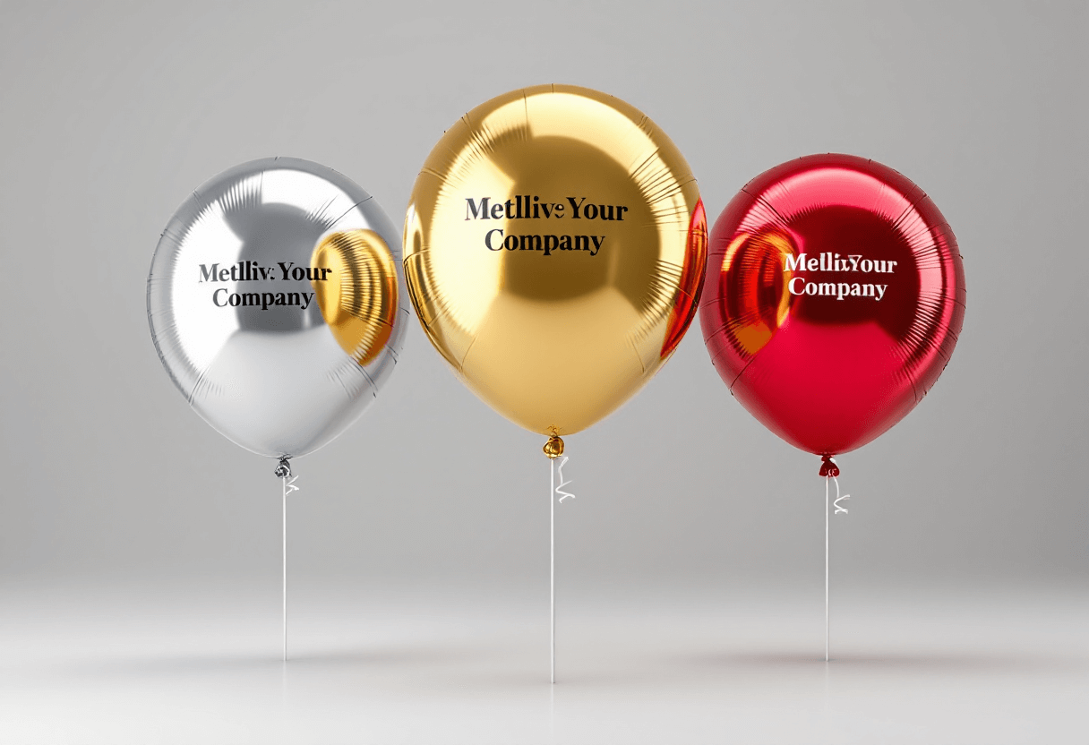 ballons mylar métallisés personnalisés sur fond neutre en studio